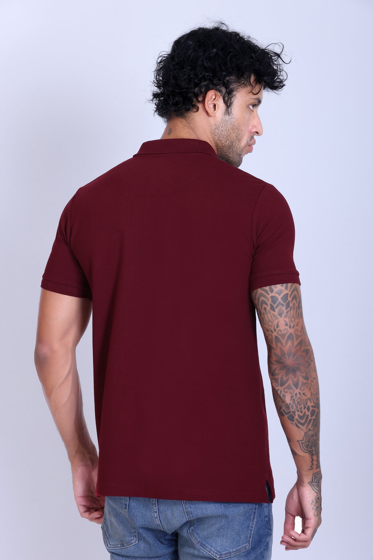 WINBARG Solid Stretch Polo T-Shirt in Wine - image 5