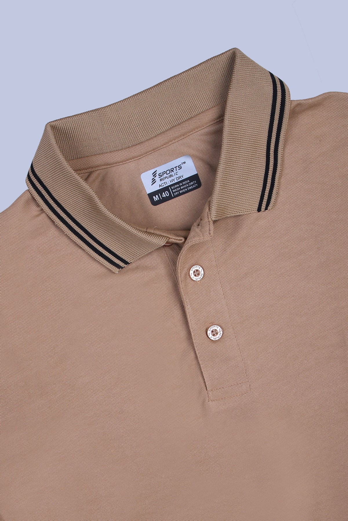 Sports Republic Acti Hy:Dry Dryfit Polo T-Shirt in Camel With Black Tipping - 4