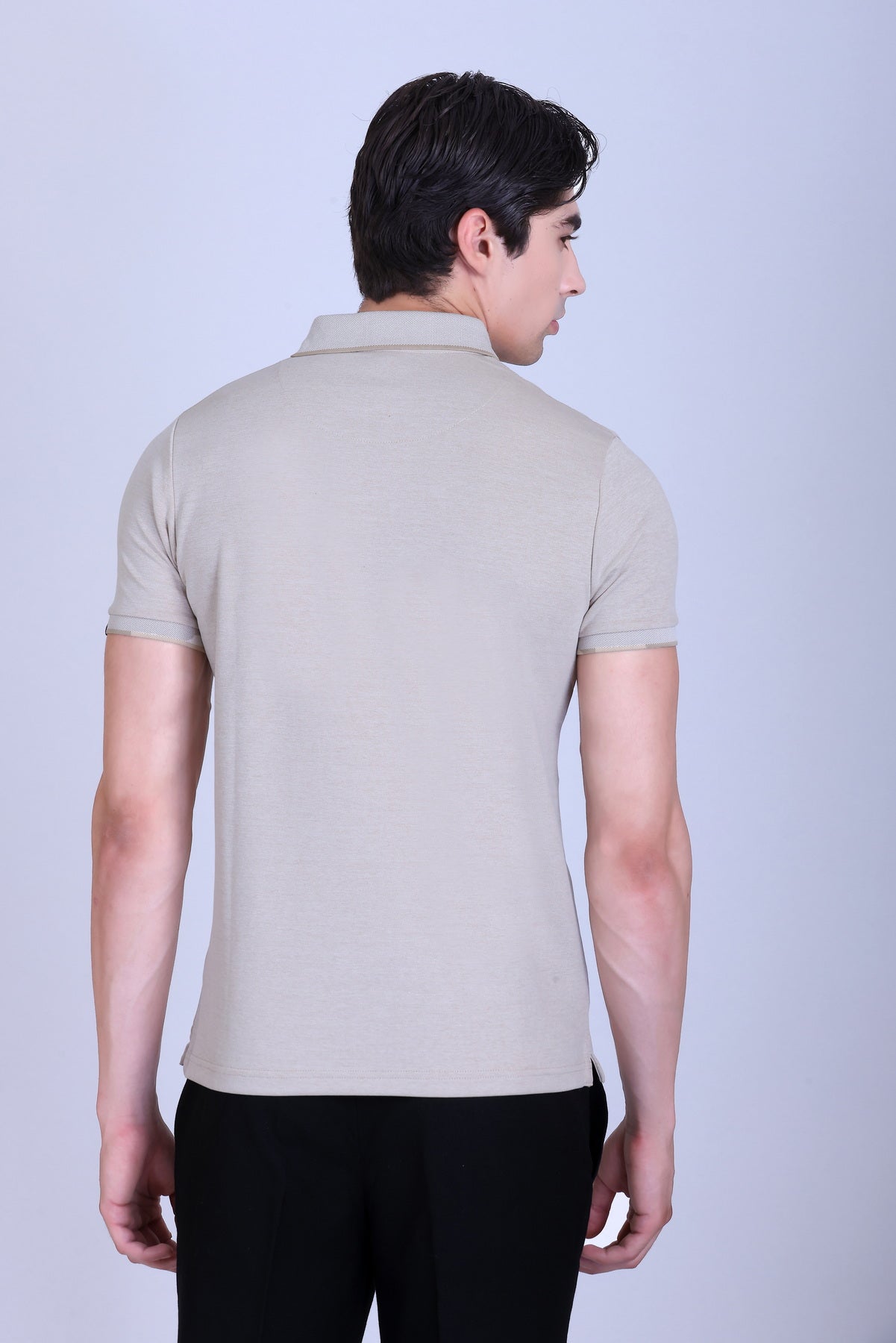 WINBARG Bird Eye Polo T-Shirt in Tan Melange - image 5