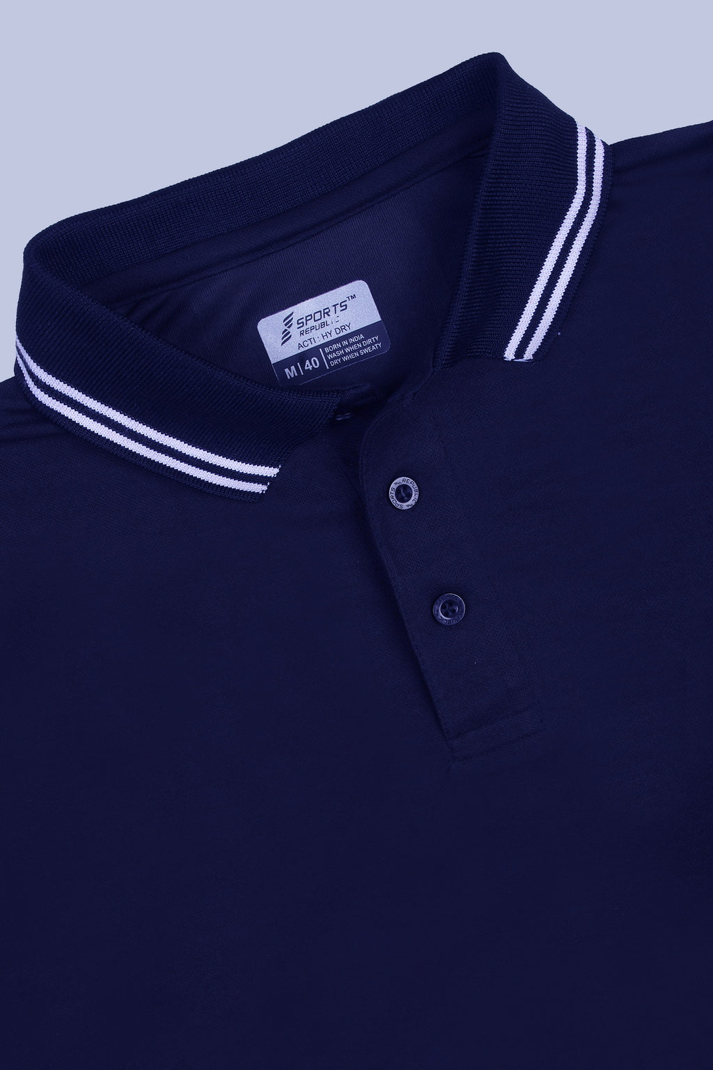 Sports Republic Acti Hy:Dry Dryfit Polo T-Shirt in Navy Blue With White Tipping - 5