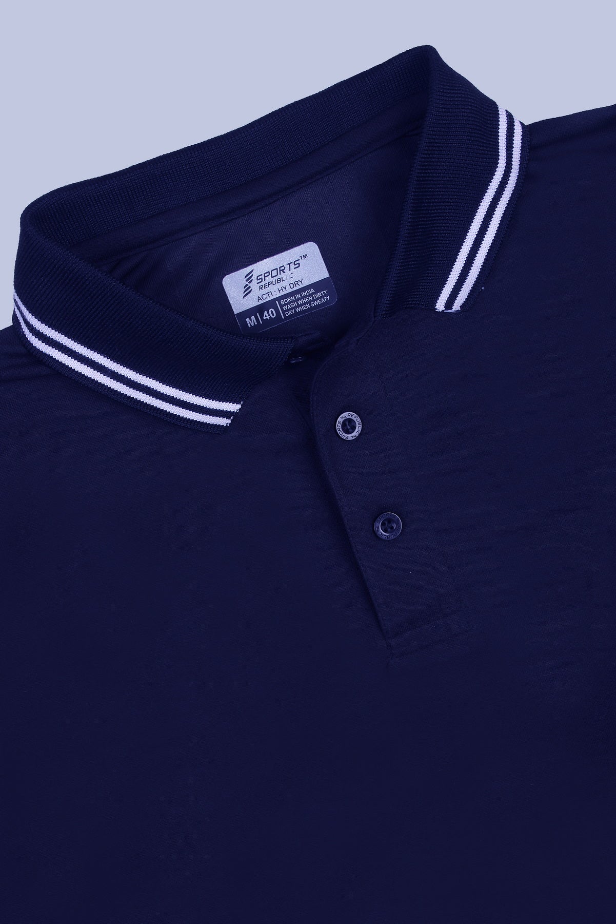 Sports Republic Acti Hy:Dry Dryfit Polo T-Shirt in Navy Blue With White Tipping - 5