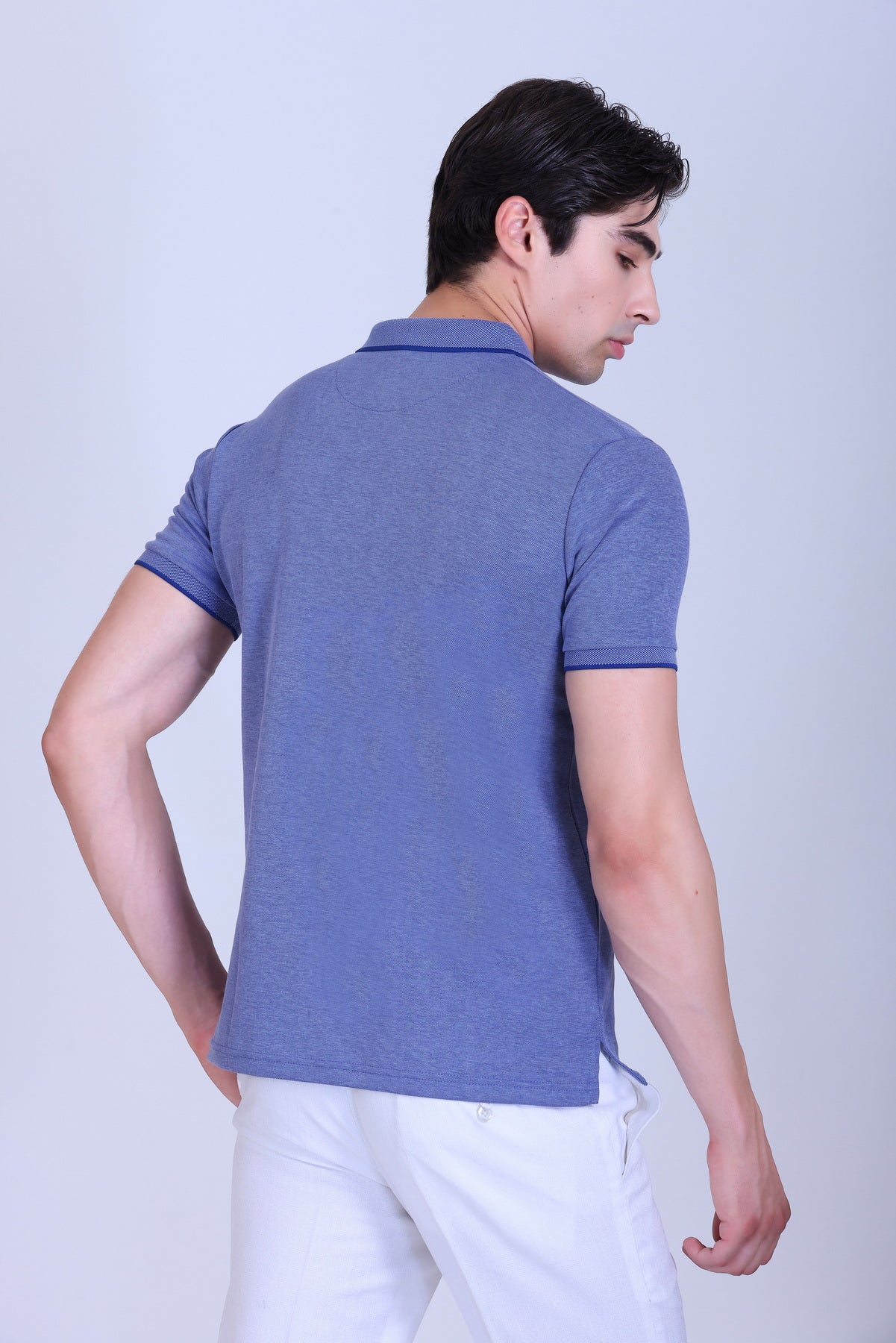 WINBARG Bird Eye Polo T-Shirt in Blue Melange - image 5