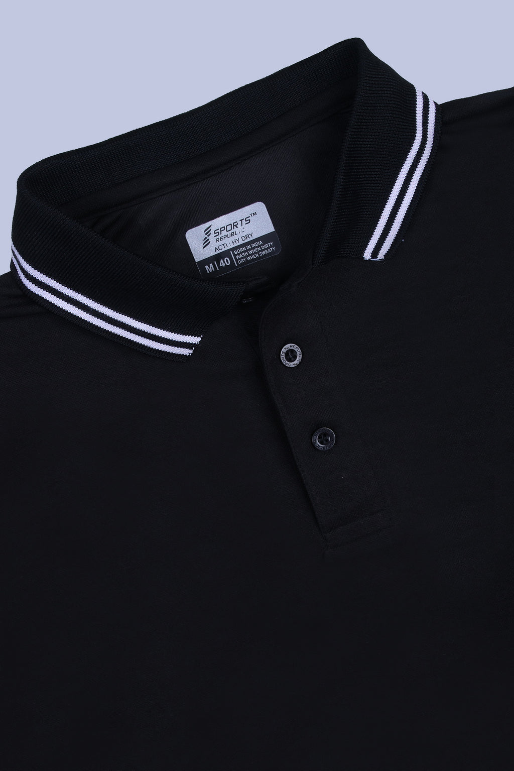 Sports Republic Acti Hy:Dry Dryfit Polo T-Shirt in Black With White Tipping - 5