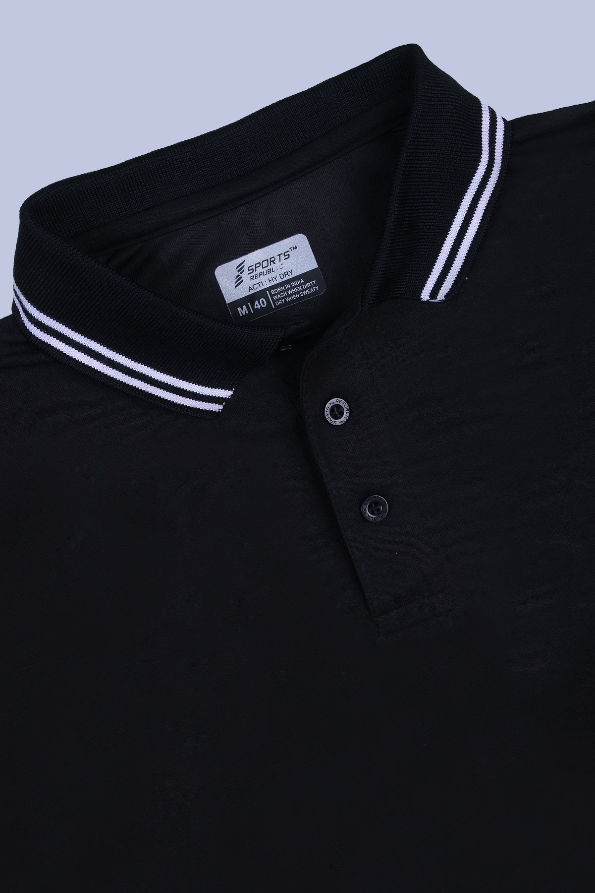 Sports Republic Acti Hy:Dry Dryfit Polo T-Shirt in Black With White Tipping - 5