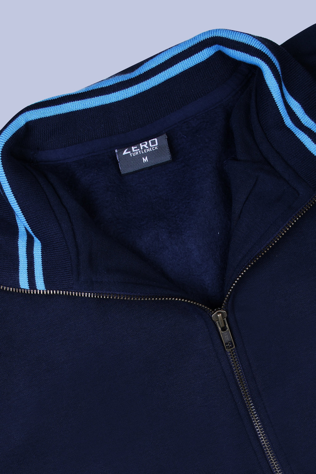 Pikmee Zero Degree Men's Turtle Neck Sweatshirt - Navy Blue With Electric Blue
