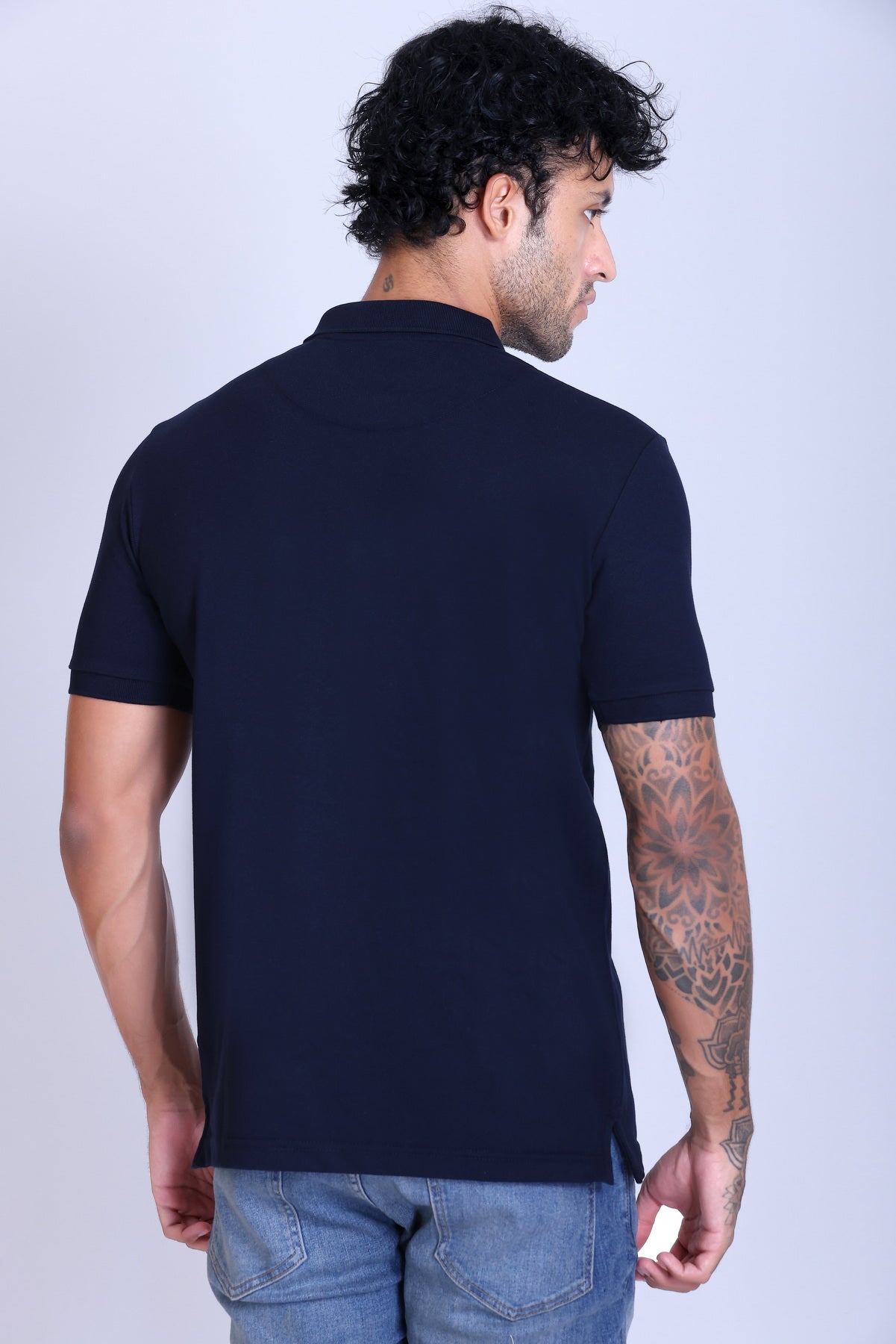 WINBARG Solid Stretch Polo T-Shirt in Navy - image 5