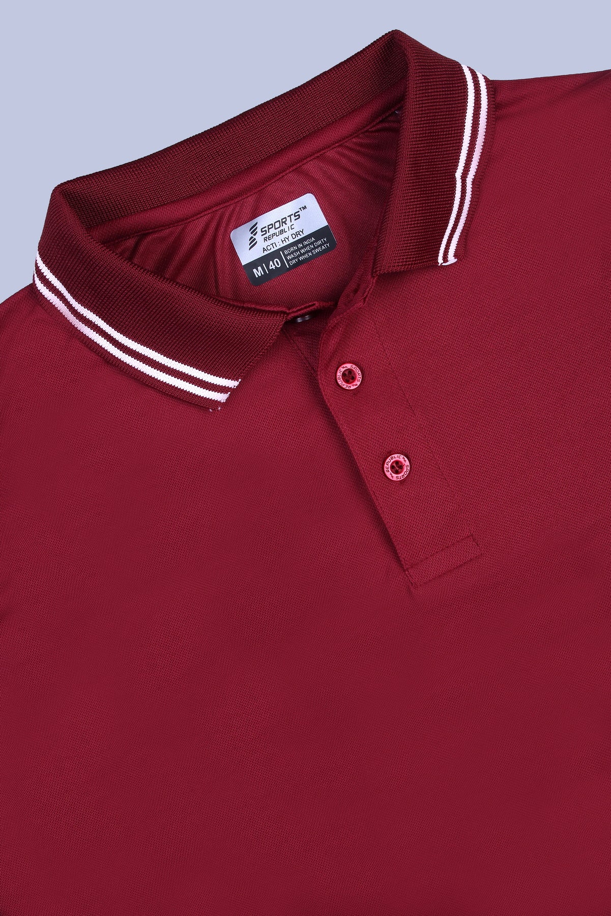 Sports Republic Acti Hy:Dry Dryfit Polo T-Shirt in Maroon With White Tipping - 5