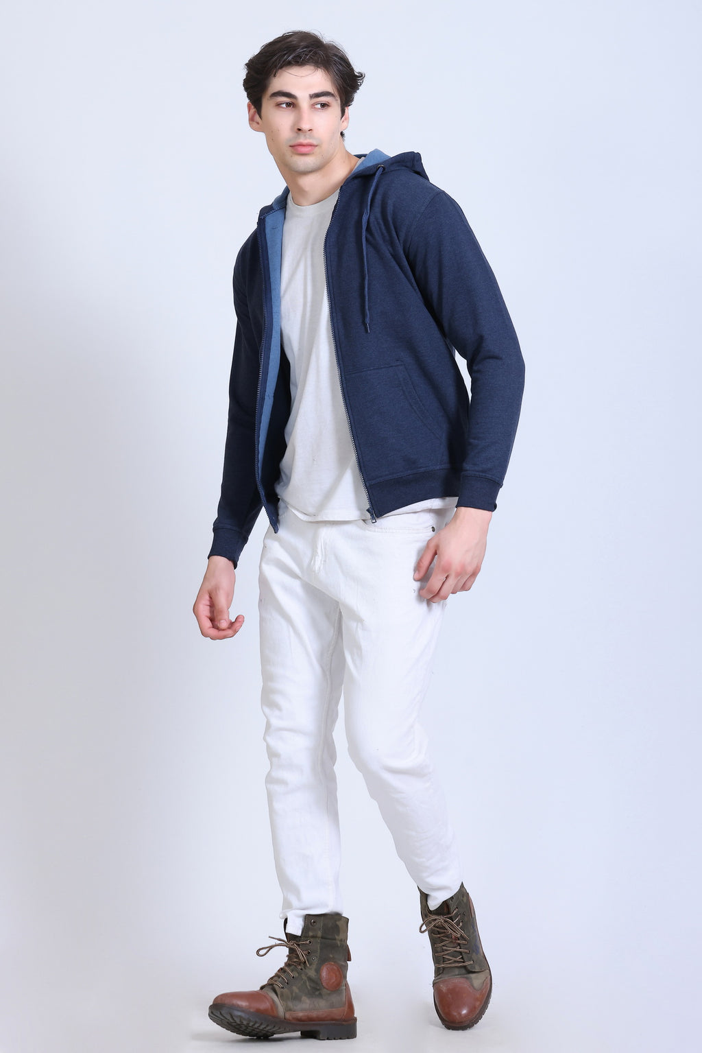 Pikmee Zero Degree Men's Zippered Hooded Sweatshirt - Denim Blue