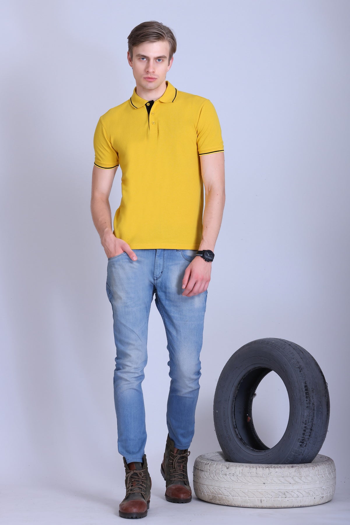 PIKMEE Highline Polo T-Shirt in Yellow with Black - image 7