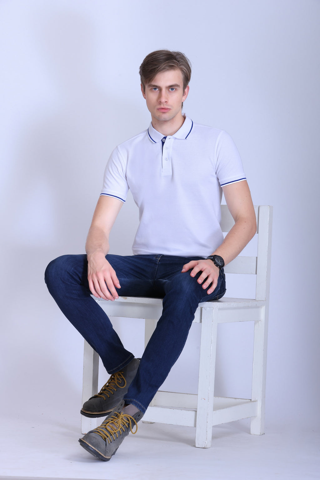 PIKMEE Highline Polo T-Shirt in White with Royal Blue - image 7
