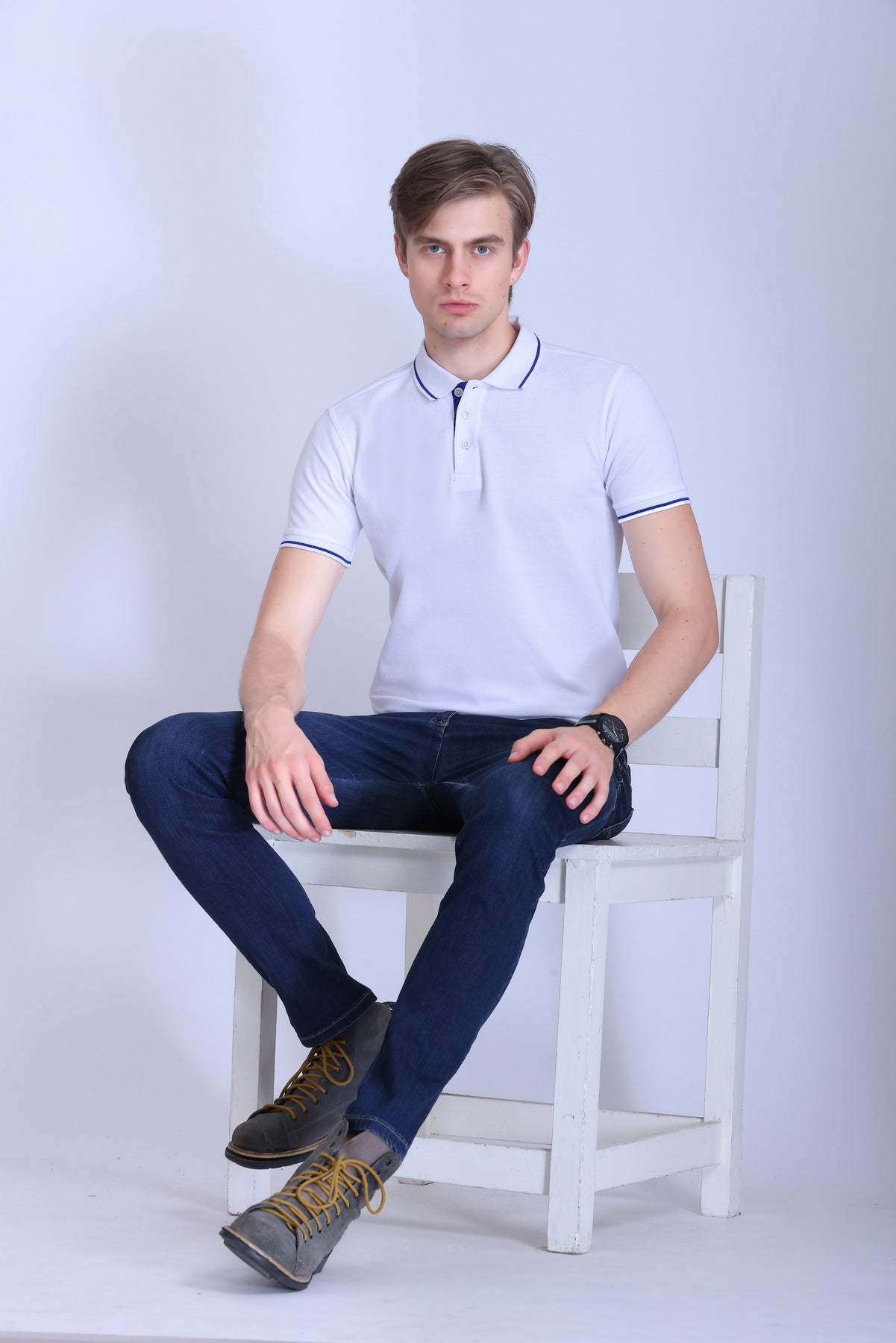 PIKMEE Highline Polo T-Shirt in White with Royal Blue - image 7