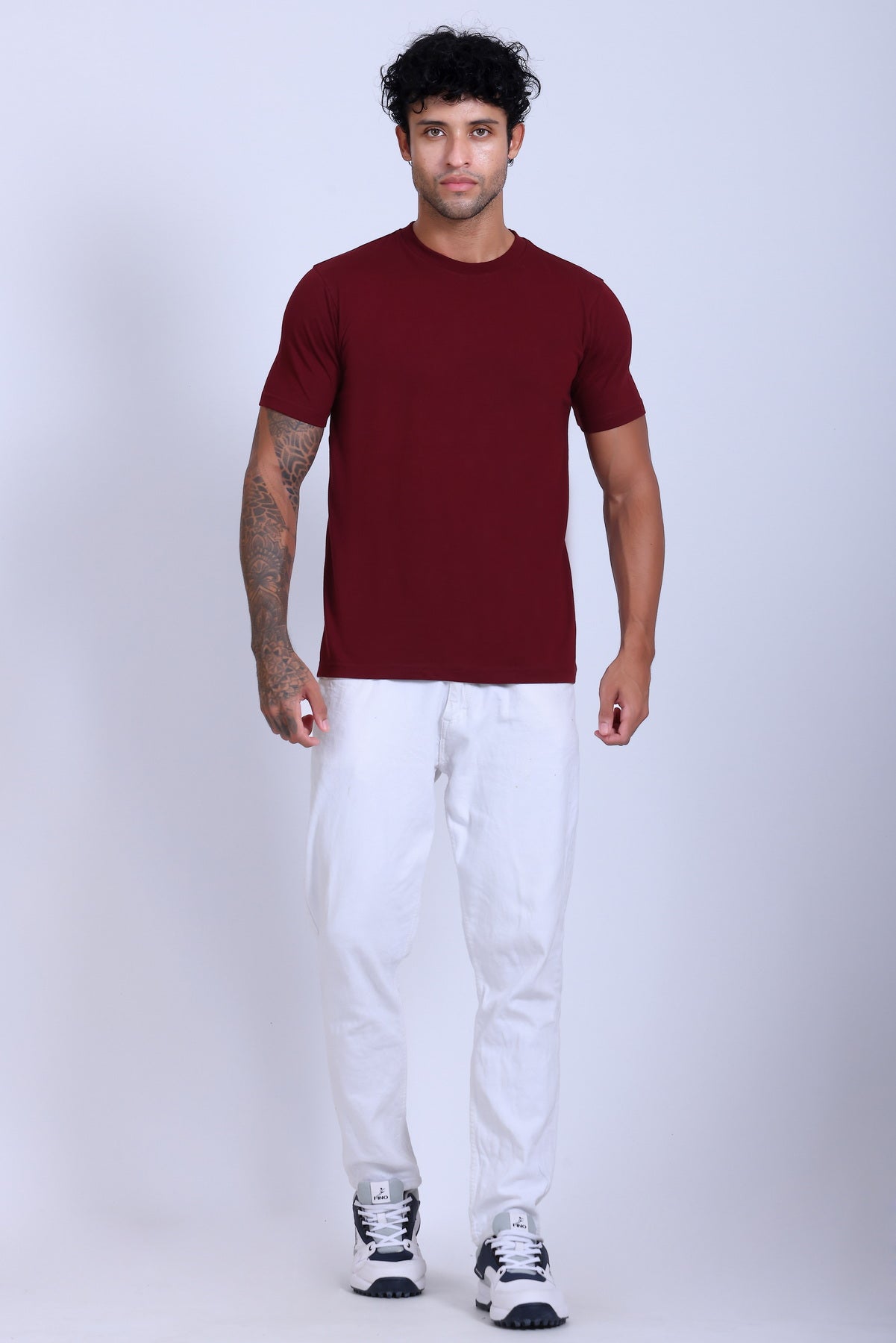 PIKMEE Skinta Bio Wash Crew Neck T-Shirt in Maroon - image 7