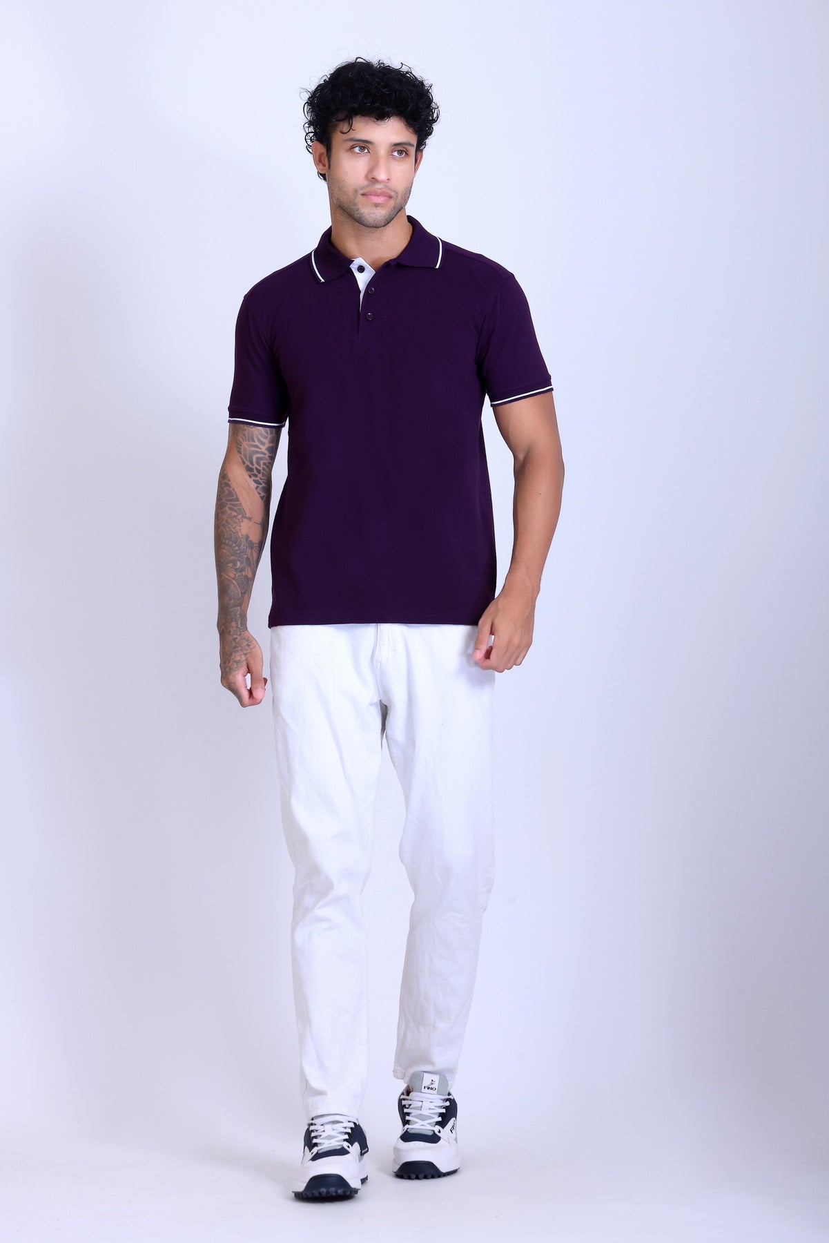 PIKMEE Highline Polo T-Shirt in Purple with White - image 7