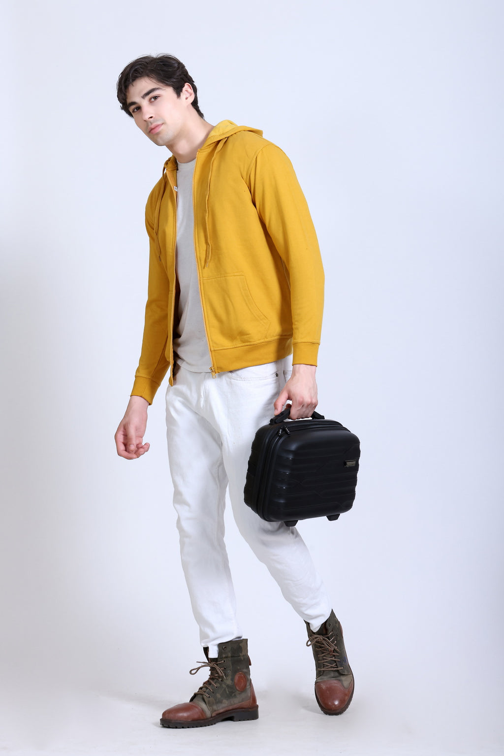 Pikmee Zero Degree Men's Zippered Hooded Sweatshirt - Mustard