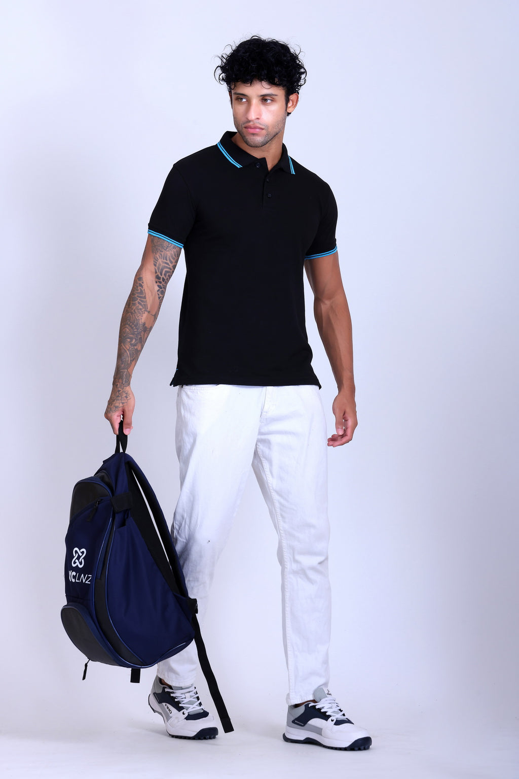 PIKMEE Tipline Polo T-Shirt in Black with Turquoise Blue Tipping - image 7