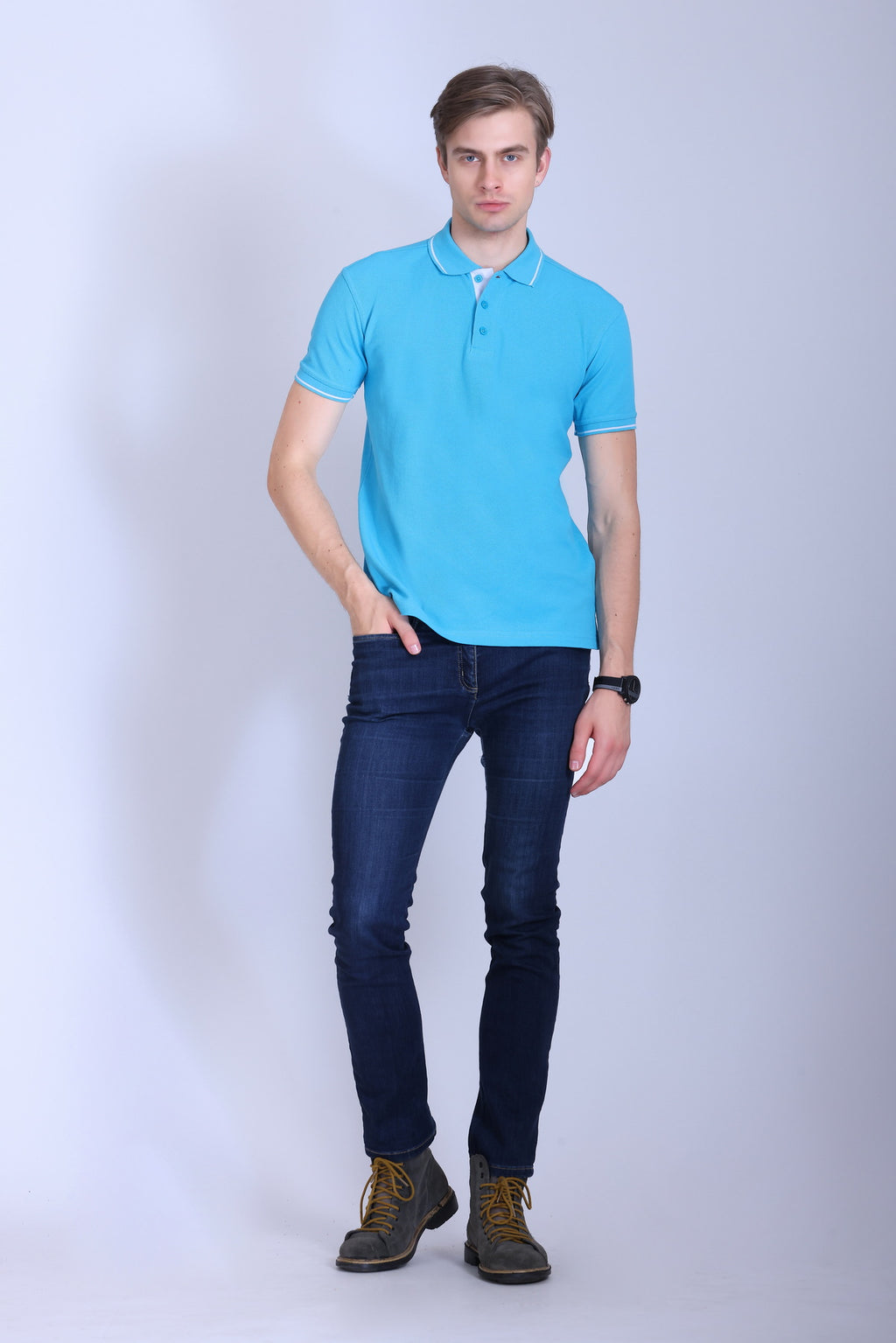PIKMEE Highline Polo T-Shirt in Electric Blue with White - image 7
