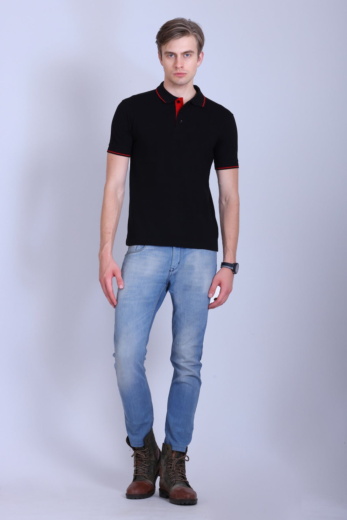 PIKMEE Highline Polo T-Shirt in Black with Red - image 7