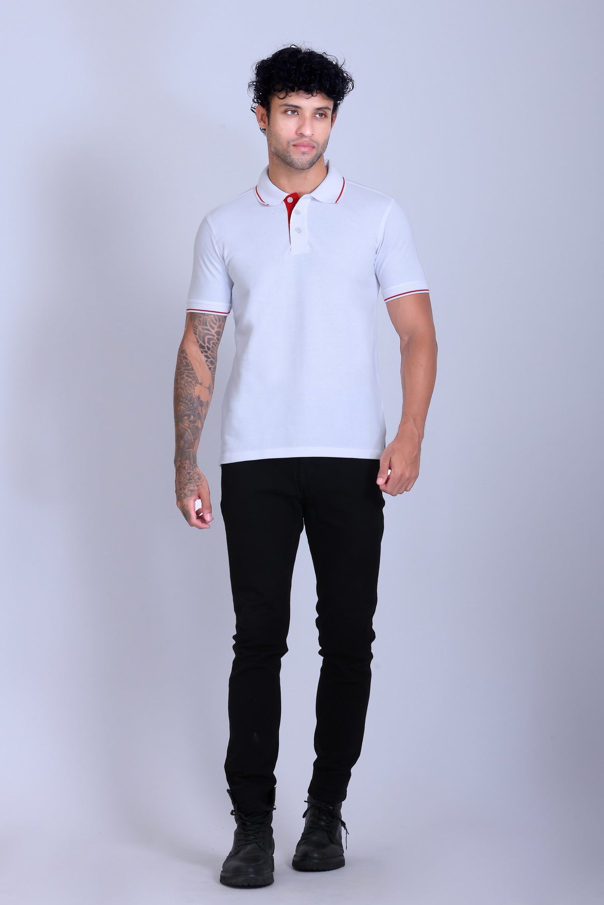 PIKMEE Highline Polo T-Shirt in White with Red - image 7