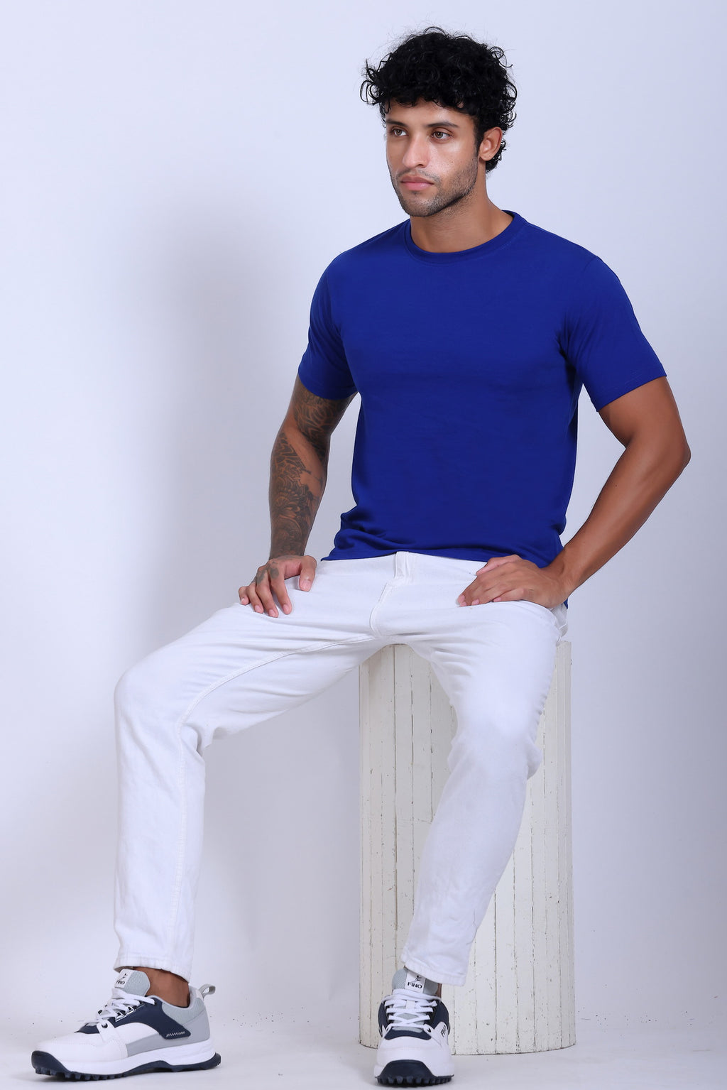 PIKMEE Skinta Bio Wash Crew Neck T-Shirt in Royal Blue - image 7