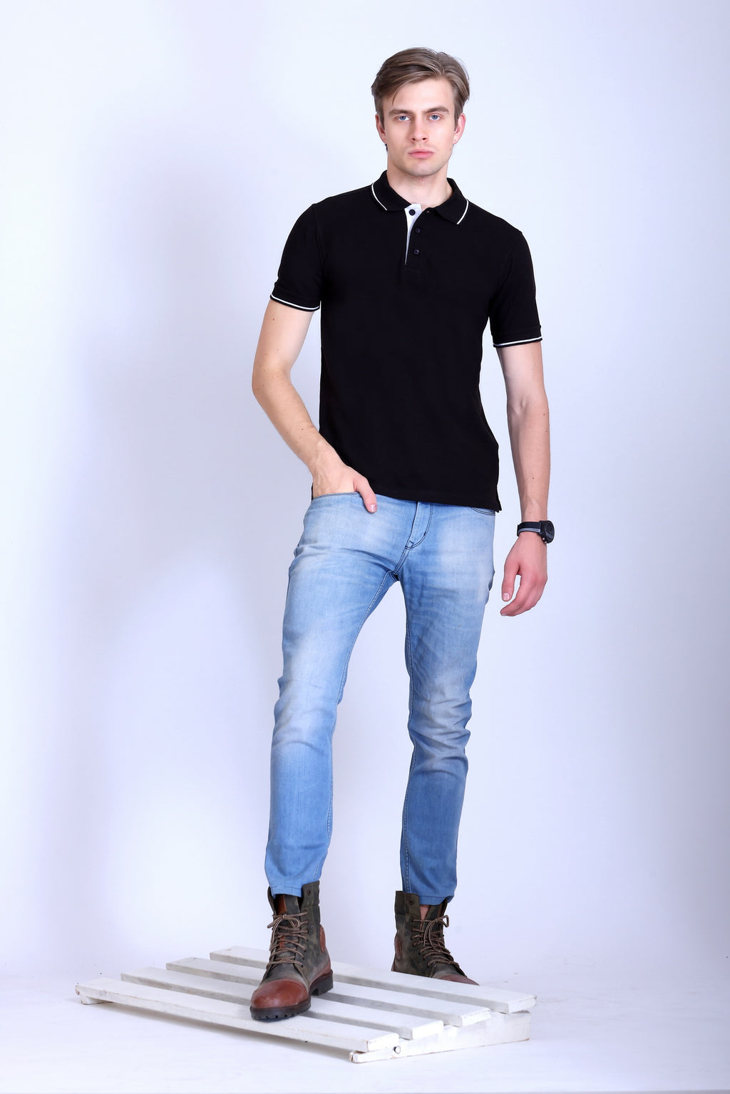 PIKMEE Highline Polo T-Shirt in Brown with White - image 7
