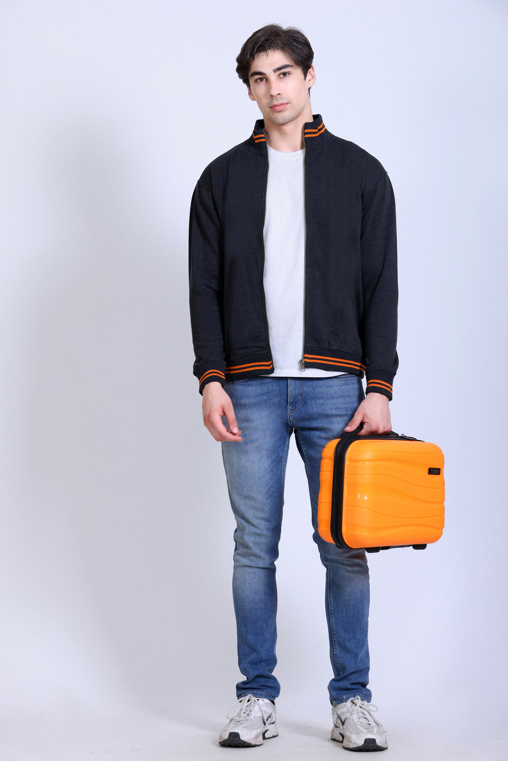 Pikmee Zero Degree Men's Turtle Neck Sweatshirt - Charcoal With Orange