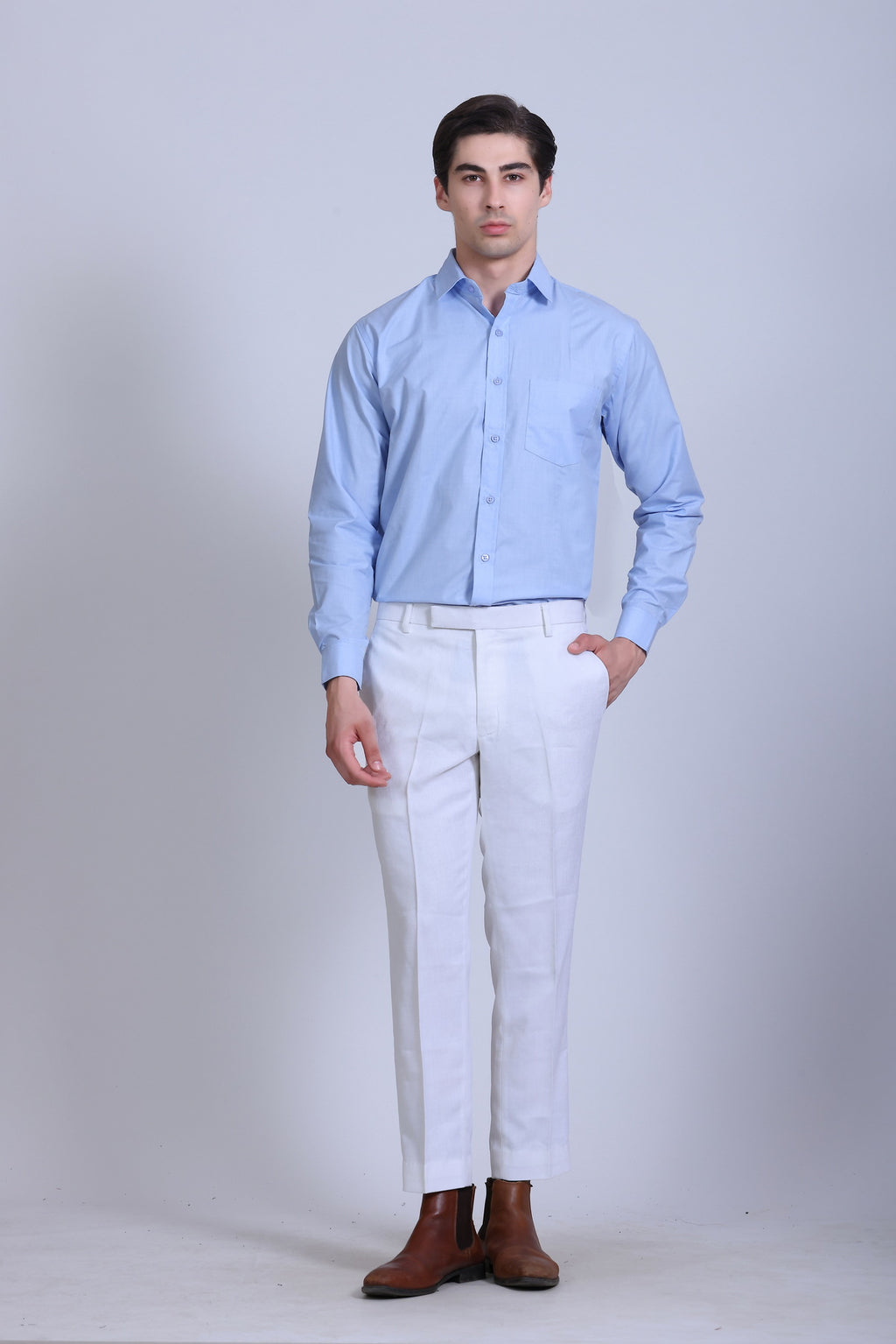 Pikmee Monte Franco Men's Regular Fit Formal Shirt - Light Blue