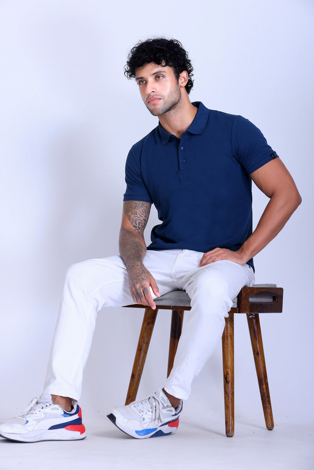 WINBARG Solid Stretch Polo T-Shirt in Teal Blue - image 6