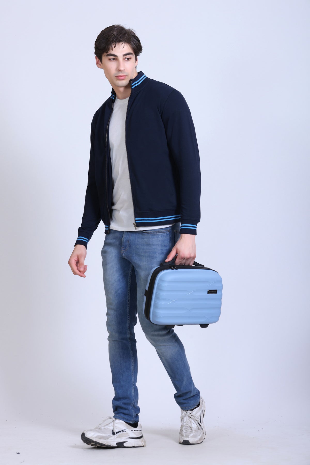 Pikmee Zero Degree Men's Turtle Neck Sweatshirt - Navy Blue With Electric Blue