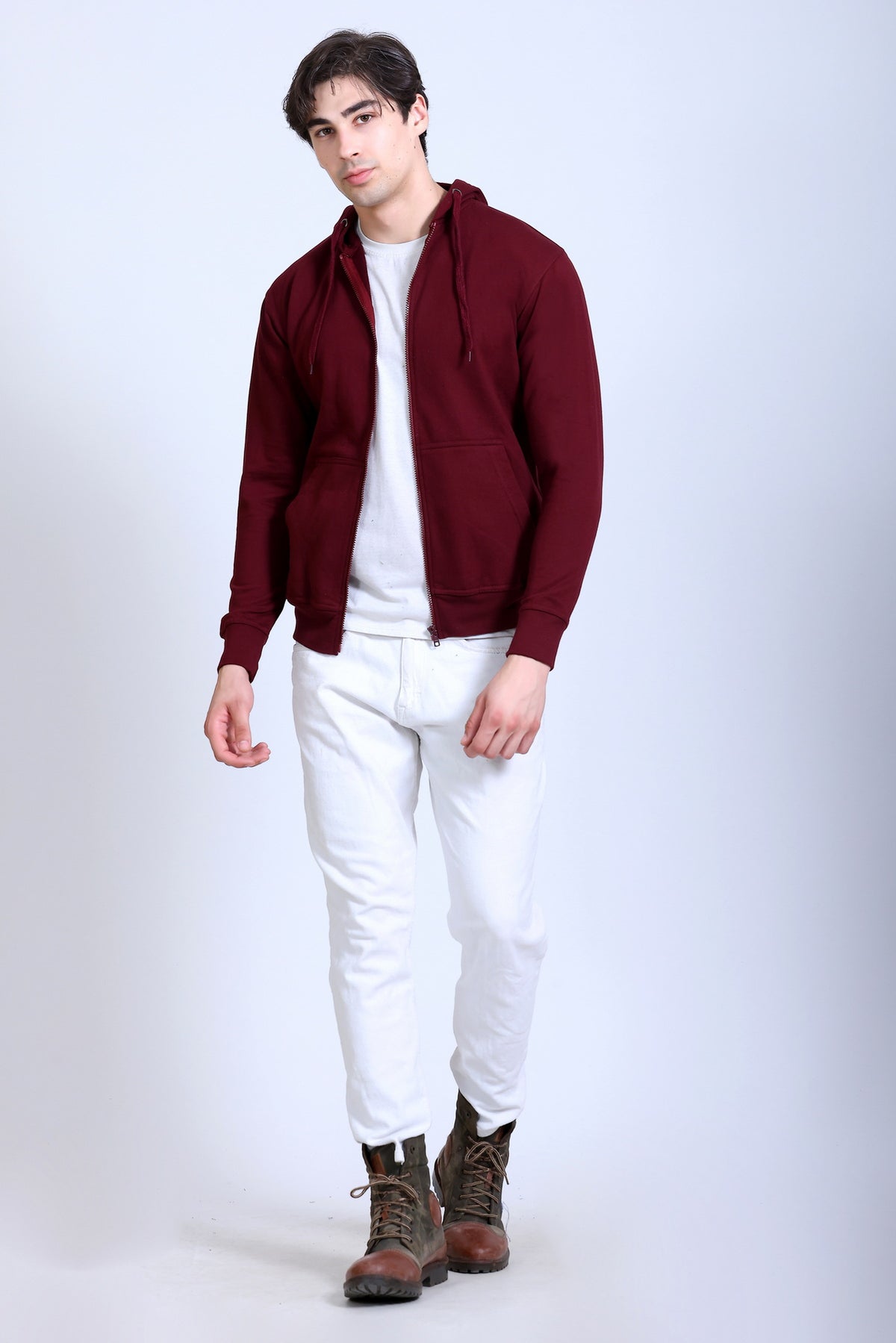 Pikmee Zero Degree Men's Zippered Hooded Sweatshirt - Maroon