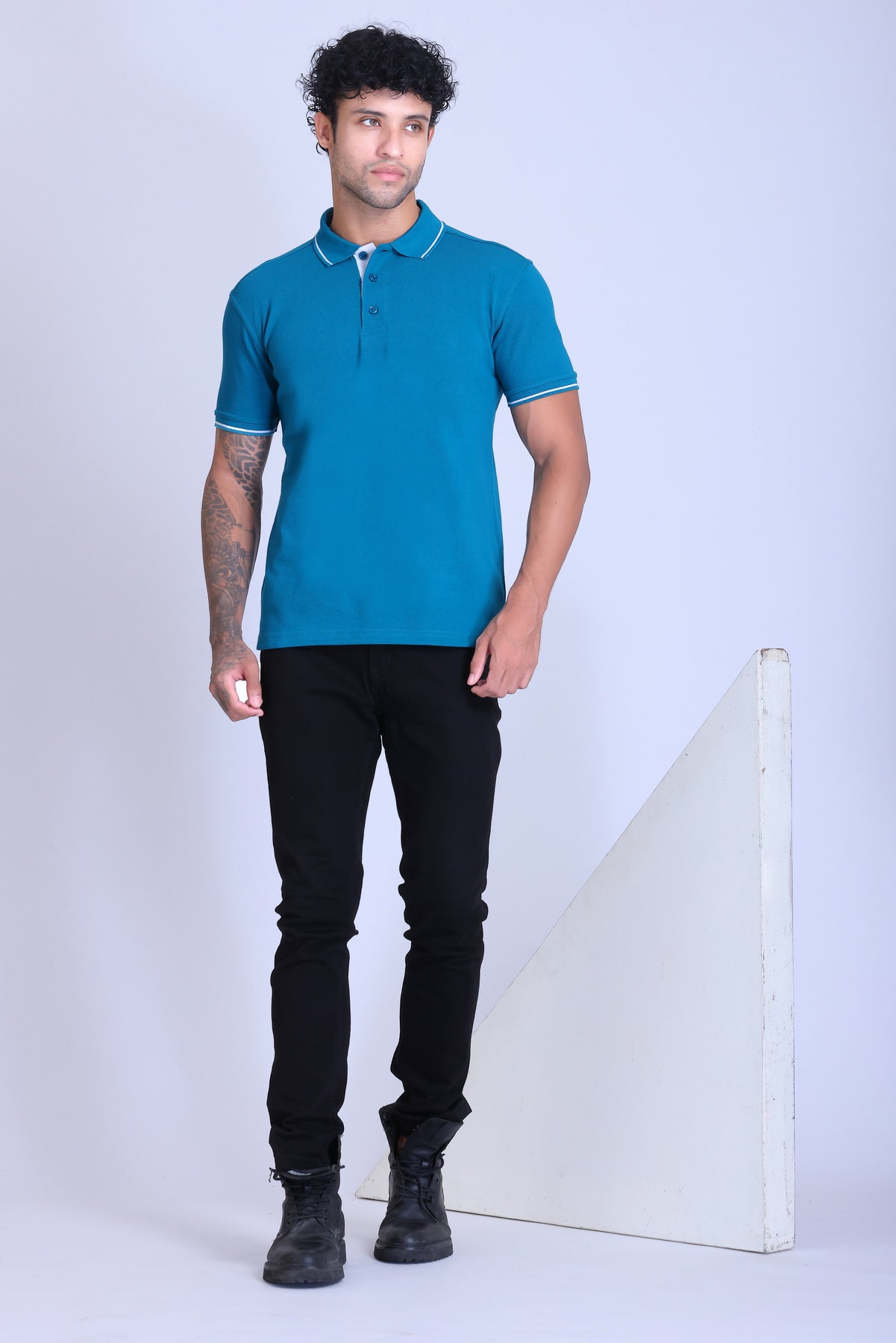 PIKMEE Highline Polo T-Shirt in Turquoise Green with White - image 7