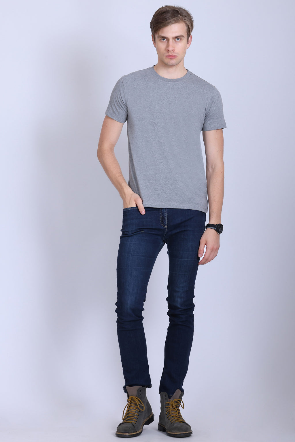 PIKMEE Skinta Bio Wash Crew Neck T-Shirt in Grey Melange - image 7