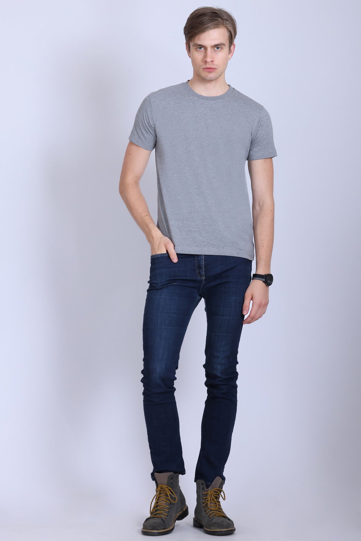 PIKMEE Skinta Bio Wash Crew Neck T-Shirt in Grey Melange - image 7