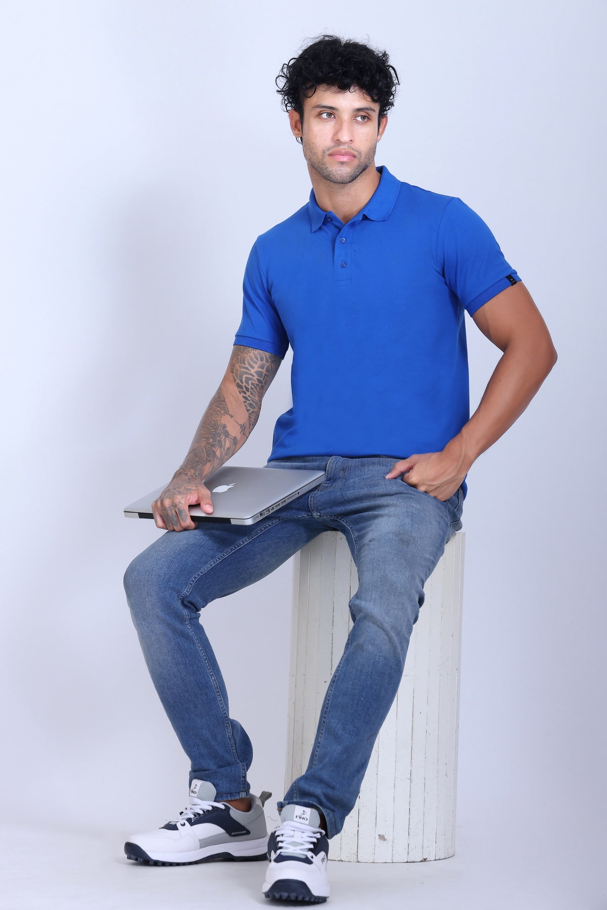 WINBARG Solid Stretch Polo T-Shirt in Cobalt - image 6