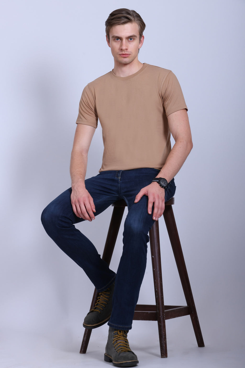 PIKMEE Skinta Bio Wash Crew Neck T-Shirt in Dark Beige - image 7