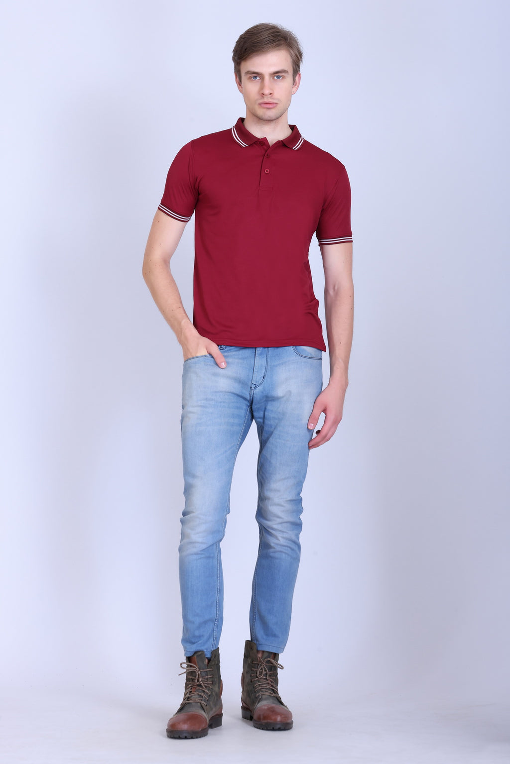 Sports Republic Acti Hy:Dry Dryfit Polo T-Shirt in Maroon With White Tipping - 6