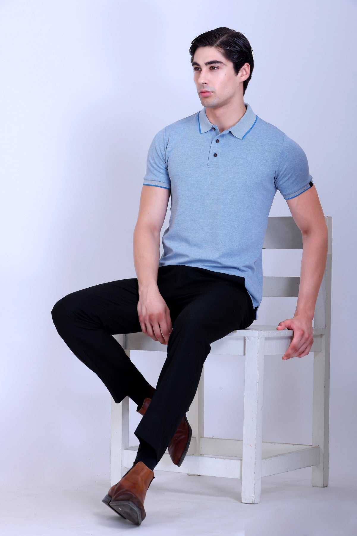 WINBARG Bird Eye Polo T-Shirt in Sky Melange - image 6