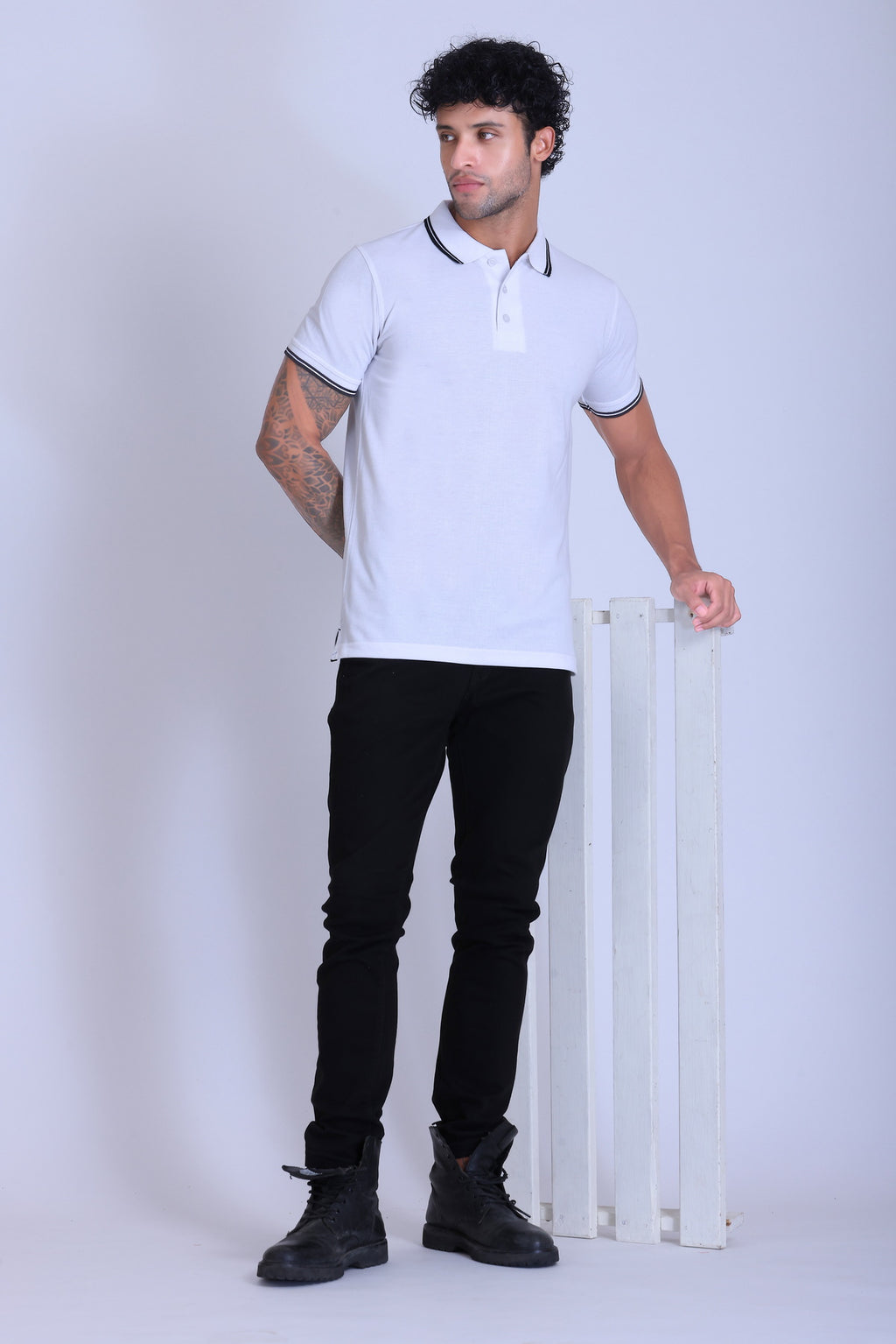 PIKMEE Tipline Polo T-Shirt in White with Black Tipping - image 7