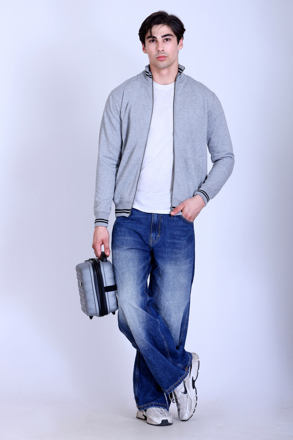 Pikmee Zero Degree Men's Turtle Neck Sweatshirt - Grey Melange With Black