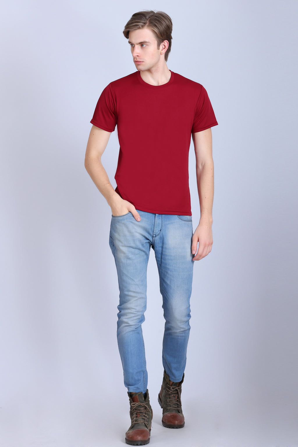 Sports Republic Acti-Runn Dryfit Crew Neck T-Shirt in Maroon - 6