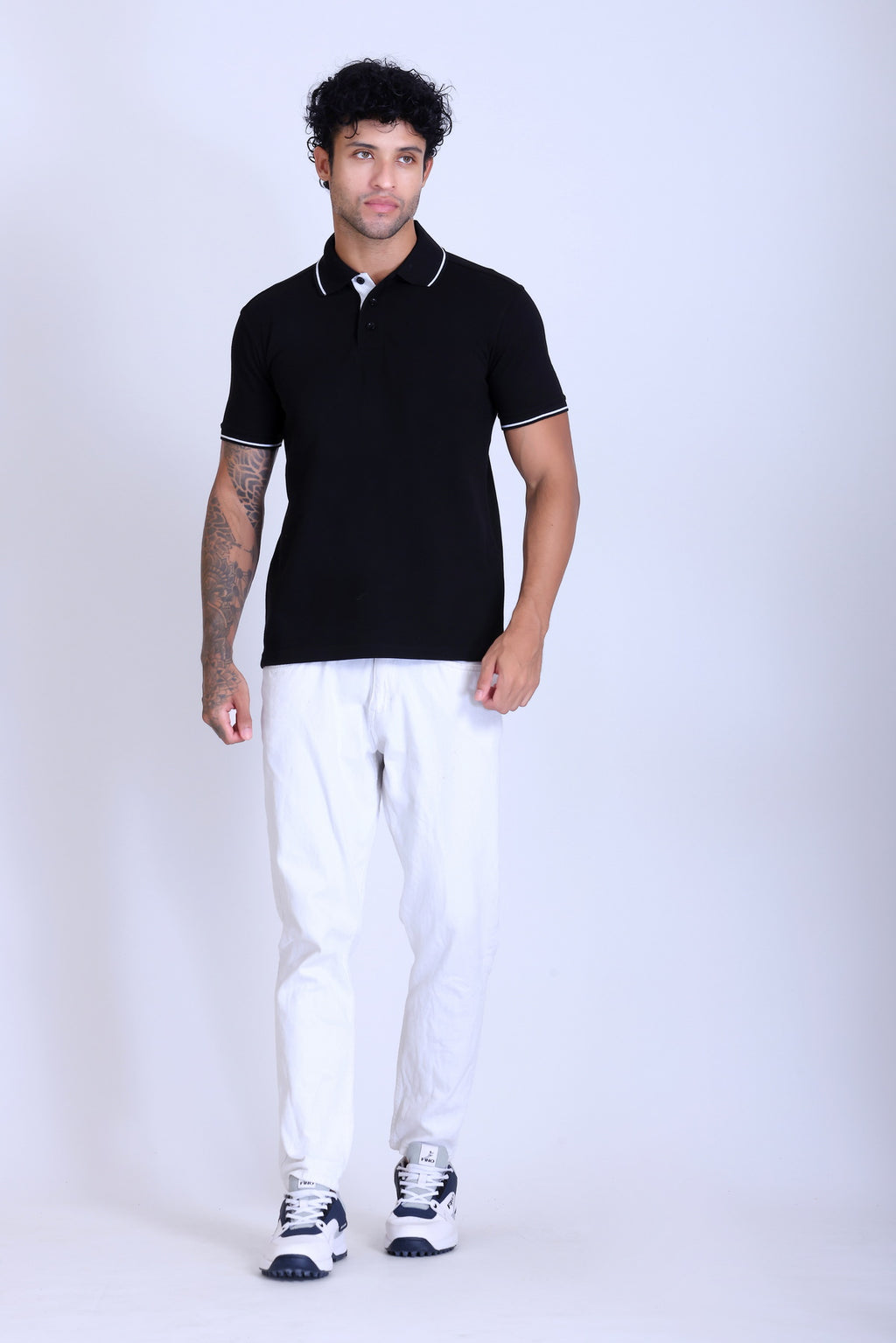 PIKMEE Highline Polo T-Shirt in Black with White - image 7
