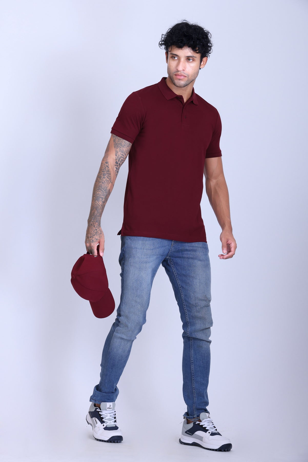WINBARG Solid Stretch Polo T-Shirt in Wine - image 6