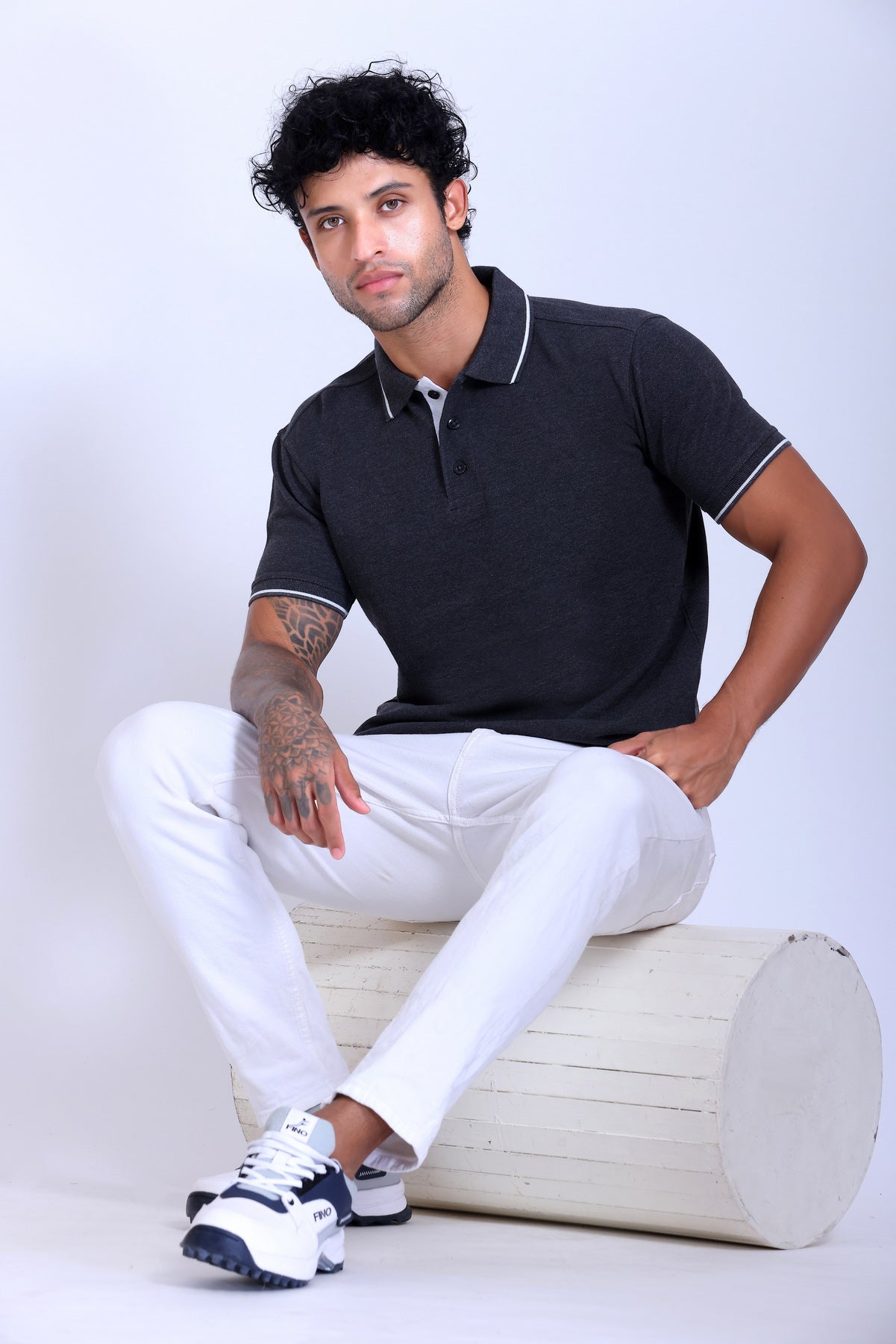 PIKMEE Highline Polo T-Shirt in Charcoal Grey with White - image 7