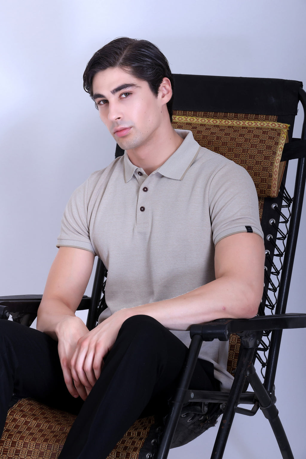 WINBARG Bird Eye Polo T-Shirt in Tan Melange - image 6