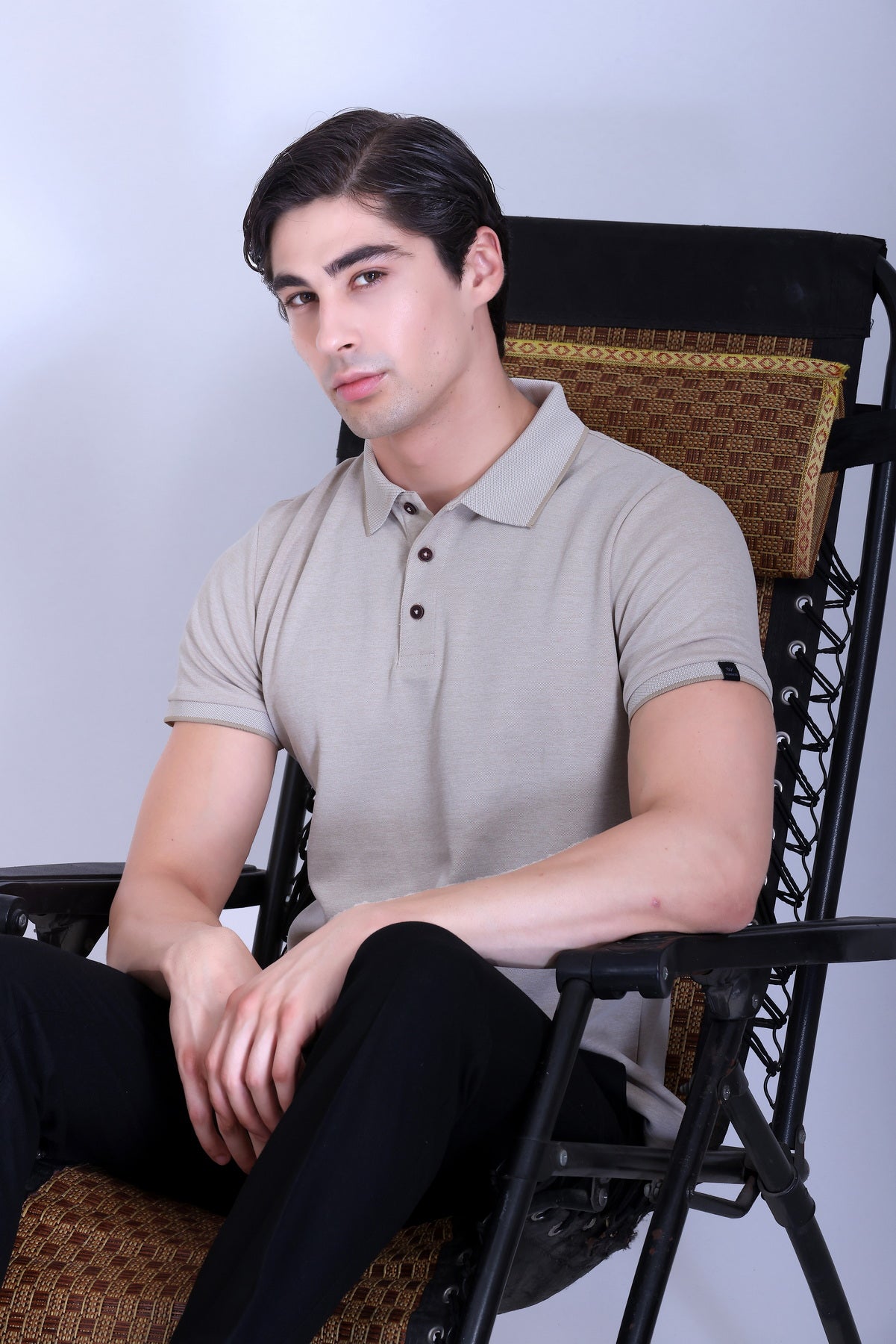 WINBARG Bird Eye Polo T-Shirt in Tan Melange - image 6