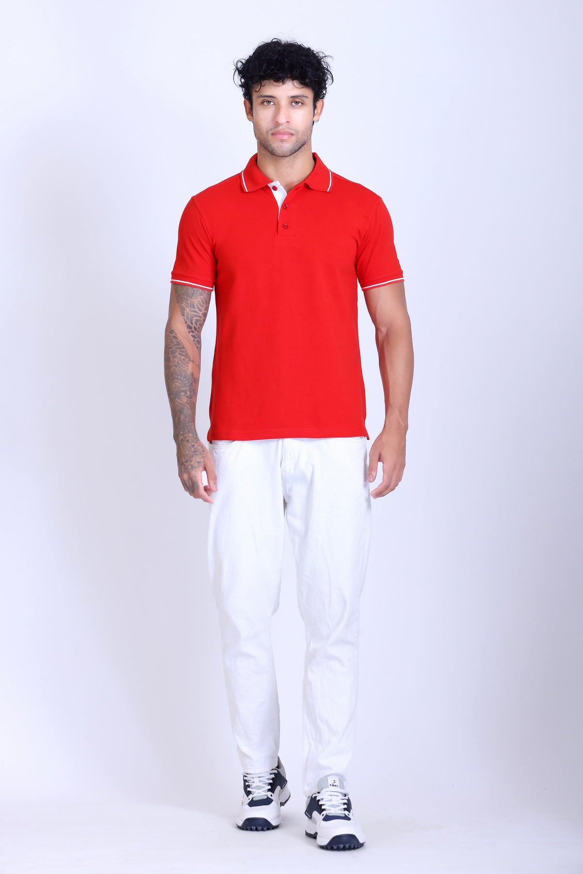 PIKMEE Highline Polo T-Shirt in Red with White - image 7