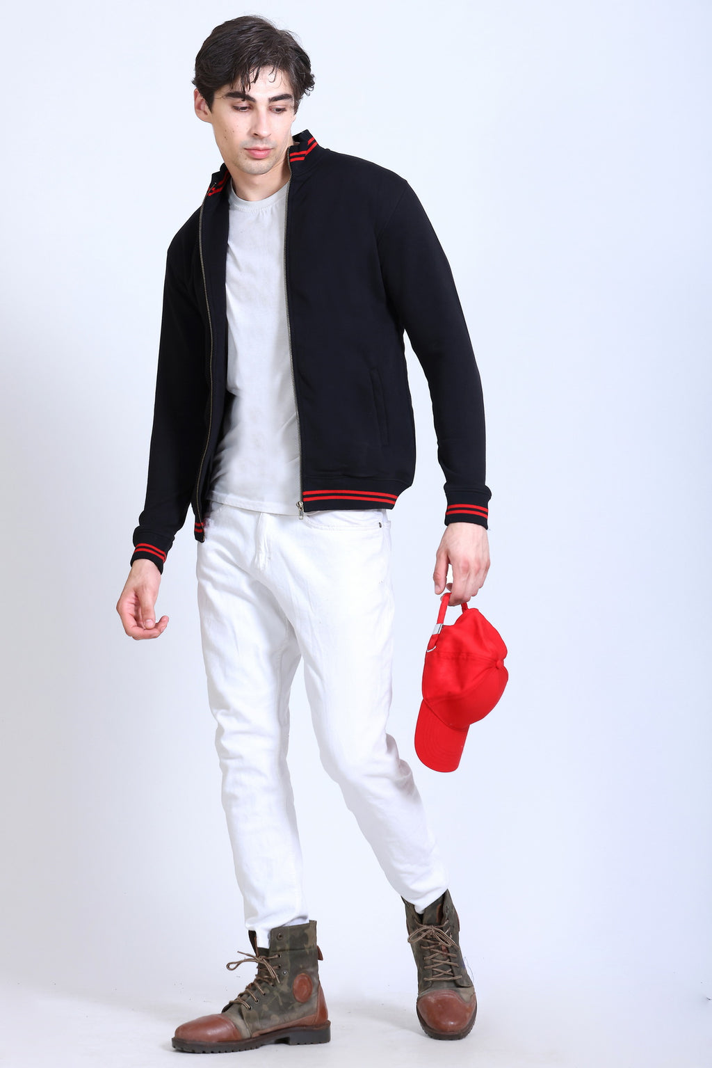 Pikmee Zero Degree Men's Turtle Neck Sweatshirt - Black With Red