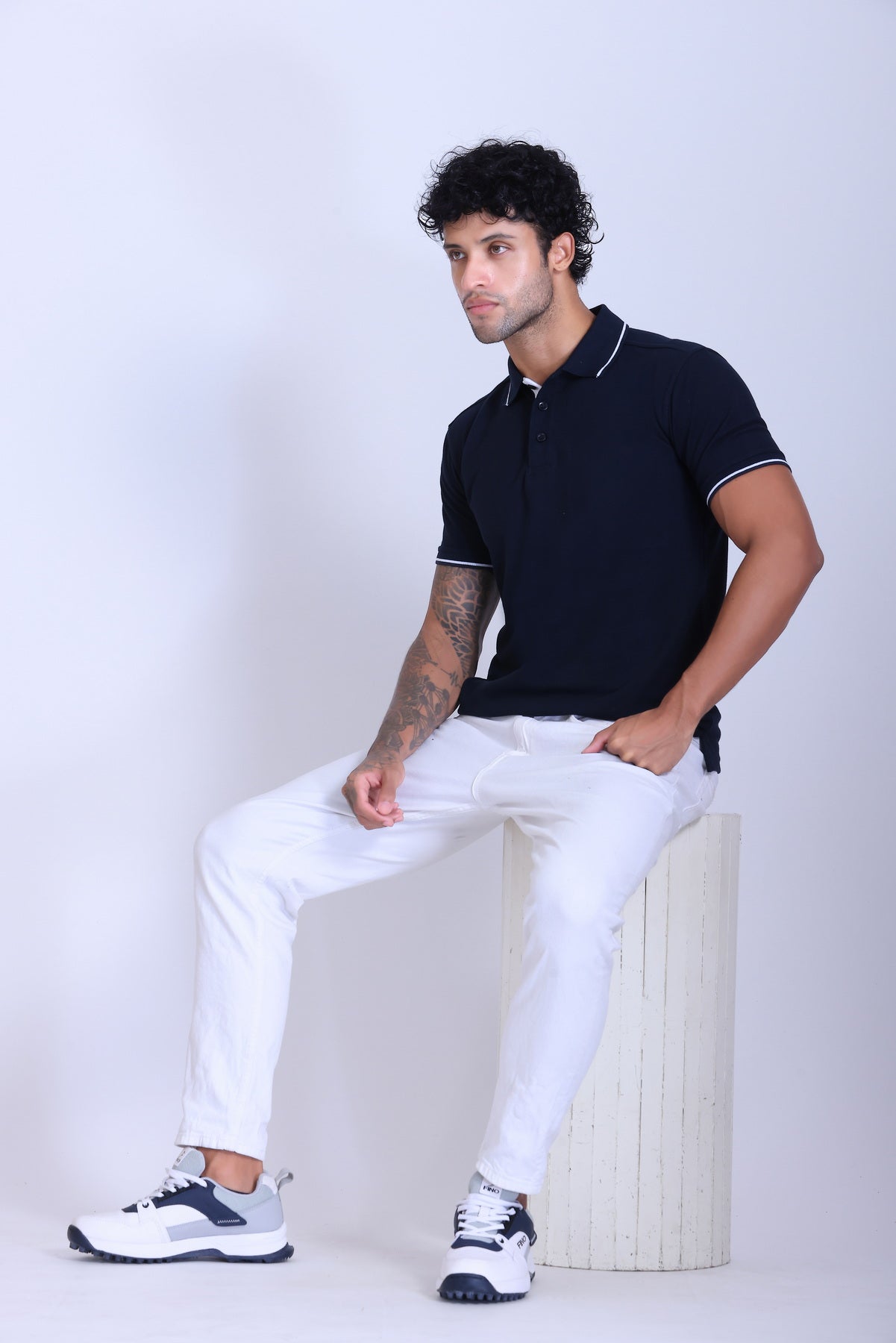 PIKMEE Highline Polo T-Shirt in Navy Blue with White - image 7