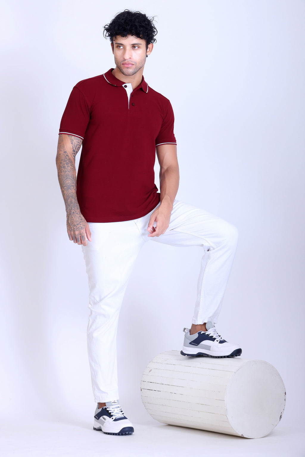 PIKMEE Highline Polo T-Shirt in Maroon with White - image 7