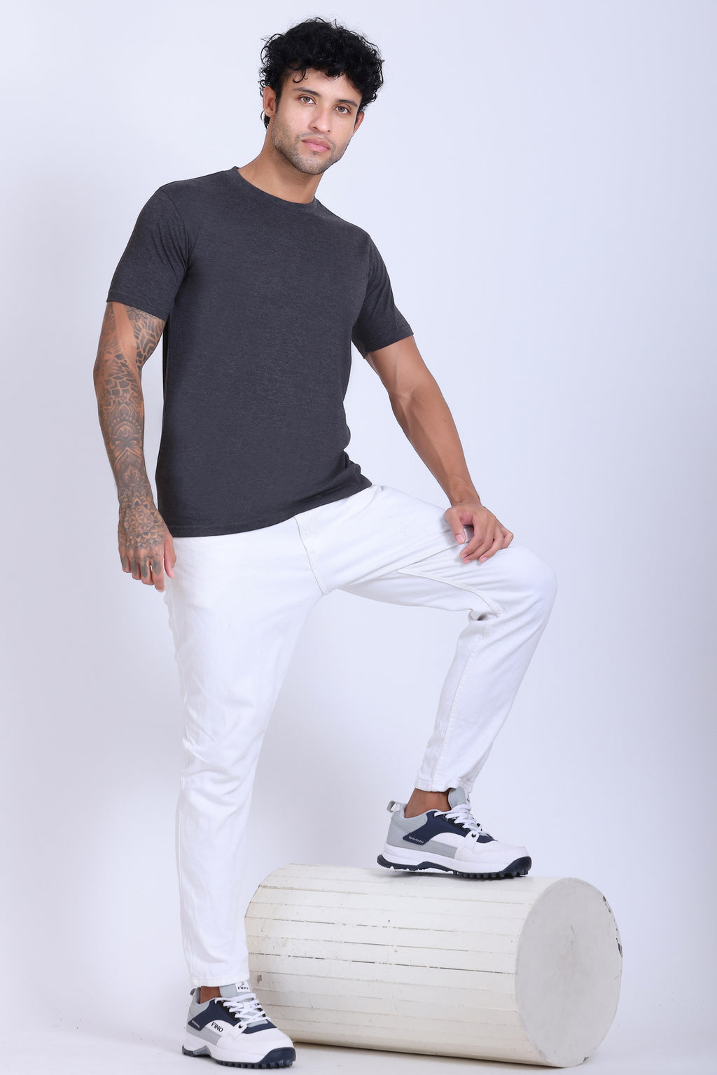 PIKMEE Skinta Bio Wash Crew Neck T-Shirt in Anthra Melange - image 7