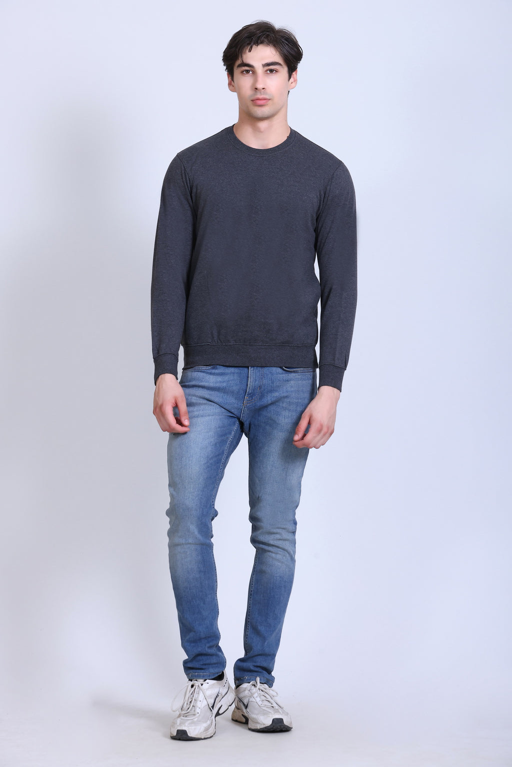 Pikmee Zero Degree Men's Crew Neck Cotton Fleece Sweatshirt - Charcoal Grey